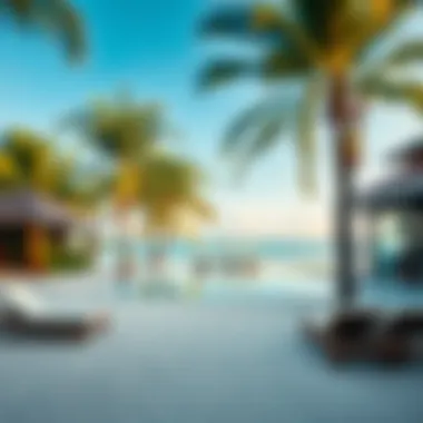 Tranquil Beachside Oasis Serene beachside setting with palm trees and sun loungers
