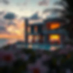 Stunning beach house at sunset