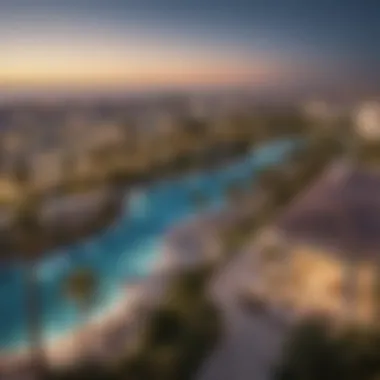 A panoramic view of the Aldar Villas community featuring vibrant surroundings