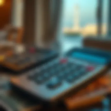 Calculator and currency notes representing transactions