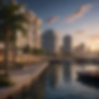 Waterfront Views of District One FZ Elegant waterfront views in District One FZ with vibrant skyline in the background.
