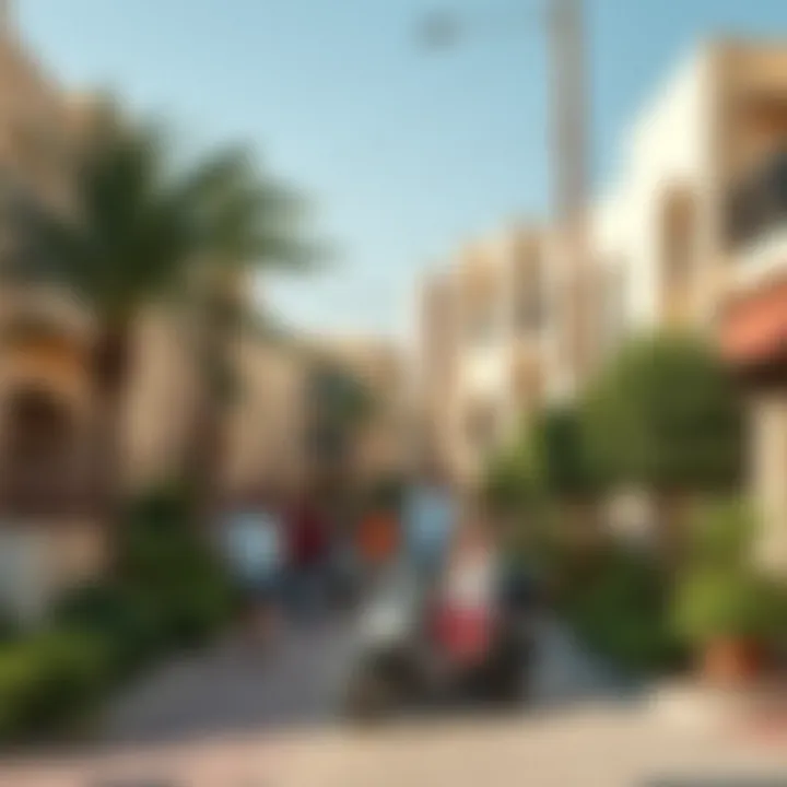 Vibrant neighborhood atmosphere in Al Yasmin with families enjoying their surroundings
