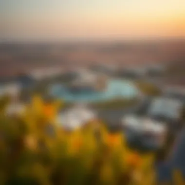 Aerial view of Al Zahia Village showcasing its layout and greenery