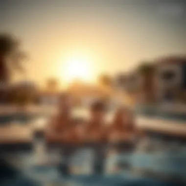 Family enjoying amenities in Arabian Ranches 2, such as the community pool and fitness area