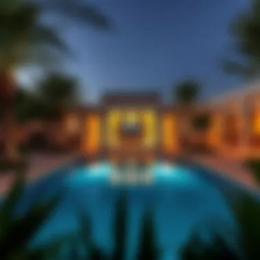 Luxurious Pool Surrounded by Nature An elegant pool area surrounded by lush gardens and modern architectural lines