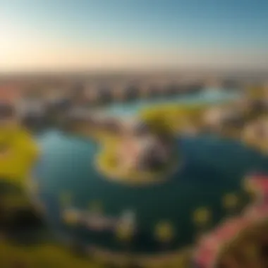 Aerial View of Damac Hills Lagoon Stunning aerial view of Damac Hills Lagoon showcasing its luxurious villas and lush landscapes