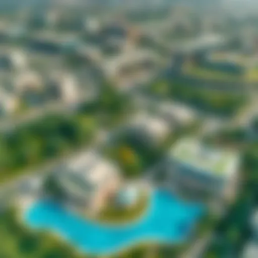 Aerial View of District 1 Aerial view of District 1 showcasing the lush green landscapes and contemporary architecture of MBR City.