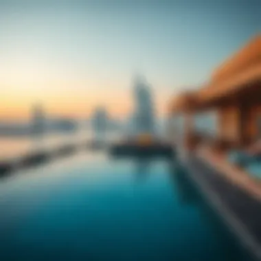 Stunning View from a Private Pool Luxurious private pool overlooking the Dubai skyline
