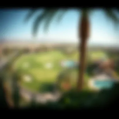 Panoramic view of a golf course surrounded by lavish amenities