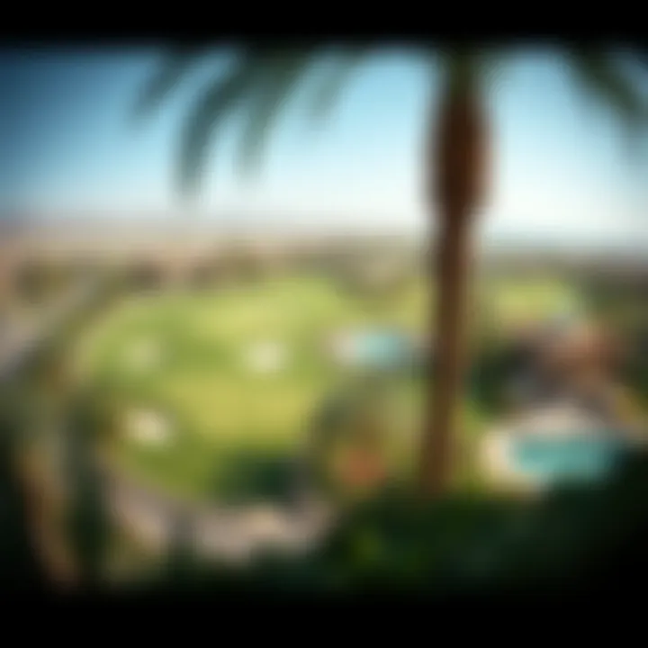 Panoramic view of a golf course surrounded by lavish amenities