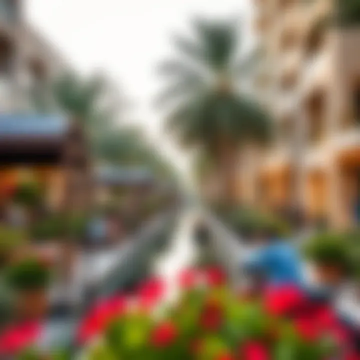 Vibrant community life along the Jumeirah Canal with outdoor cafes and recreational spaces