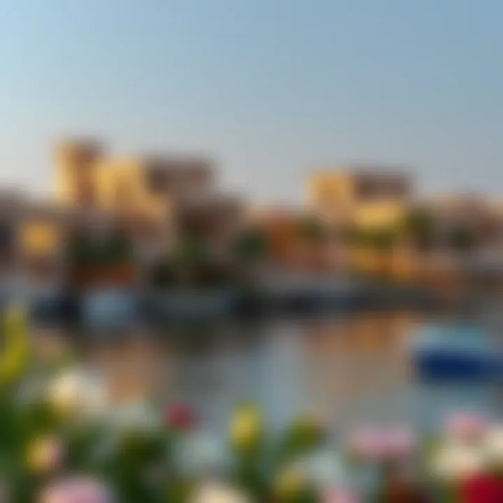 A panoramic view of the Jumeirah Canal showcasing its stunning waterside architecture