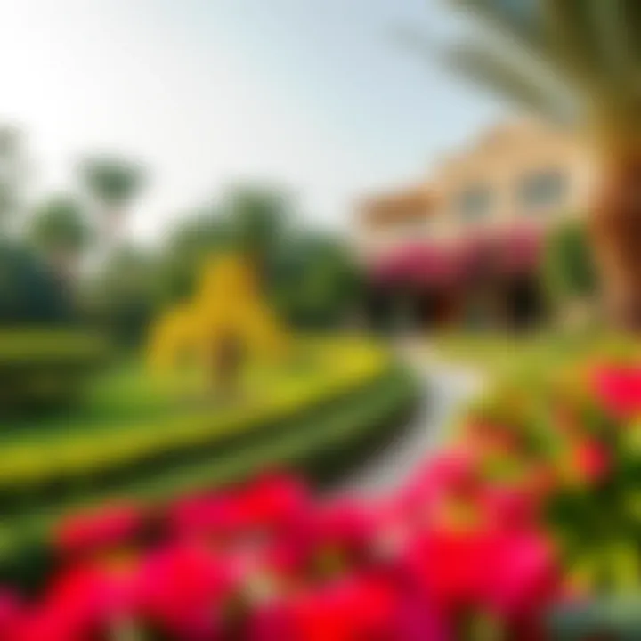 Beautiful garden landscape surrounding a villa