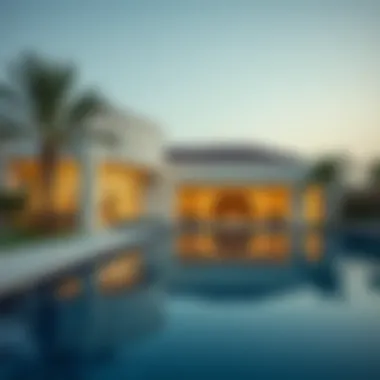 Serene poolside view of a luxury villa