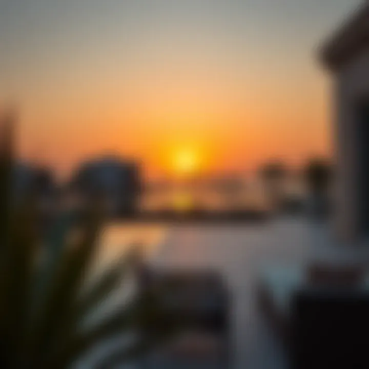 Panoramic sunset view from a villa terrace