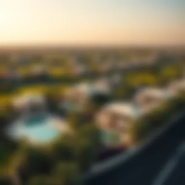 Aerial view of District One showcasing luxury villas and lush landscapes