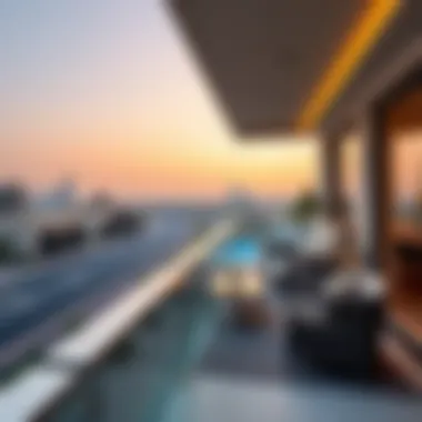 Scenic Balcony Views in Meydan Scenic views from a luxurious balcony overlooking Meydan District One