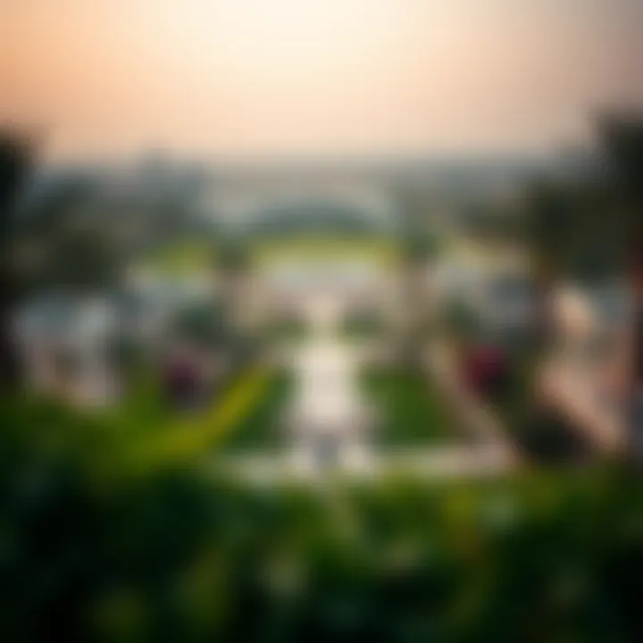 Panoramic view of the Meydan community with greenery and amenities