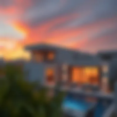 Stunning view of Palm Jebel Ali Villas at sunset