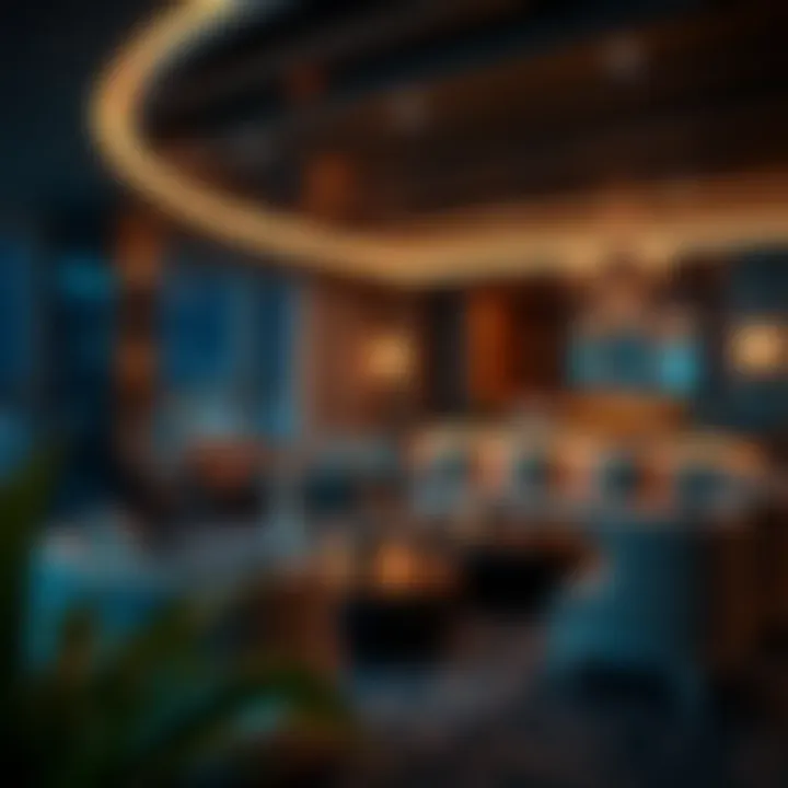 Elegant Interior of a Penthouse Club Elegant interior design of a penthouse club featuring plush seating and ambient lighting