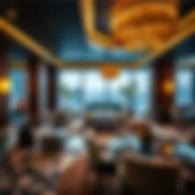 Fusion of Modern and Traditional Decor Artistic fusion of modern and traditional elements in penthouse club decor