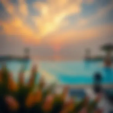 Sunset view over a private pool at a resort
