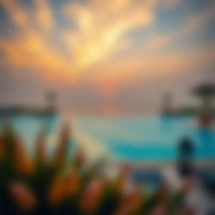 Sunset view over a private pool at a resort