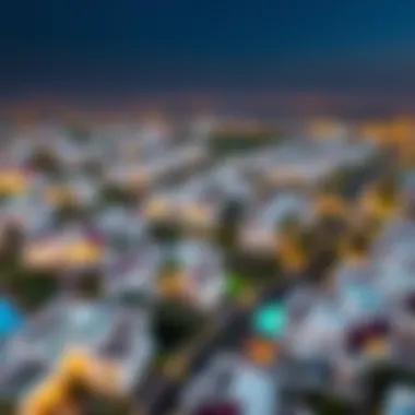 Urban Oasis: Aerial Perspective of Dubai's Luxurious Villas Aerial view of Dubai showcasing luxury villas in a vibrant neighborhood