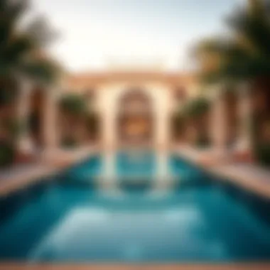 Serenity in Elegance: Poolside Luxury in Dubai Villas Elegant swimming pool surrounded by lush greenery in a villa