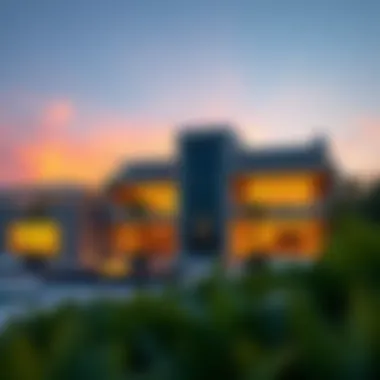 Architectural Elegance at Dusk Modern architecture of a villa on Palm Jumeirah with a picturesque sunset