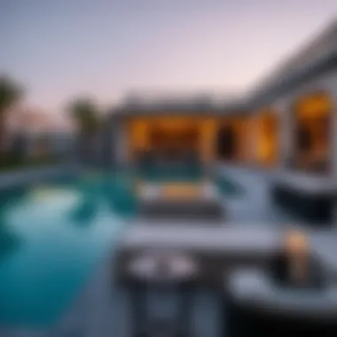 Sophisticated Outdoor Lounge by Private Pool Sophisticated outdoor lounge next to an exquisite private pool