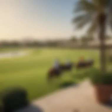 A stunning view of the Dubai Polo Club's polo fields under the sun