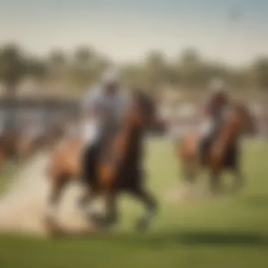 Exciting Polo Match at Dubai Polo Club A high-profile polo match in action at the Dubai Polo Club