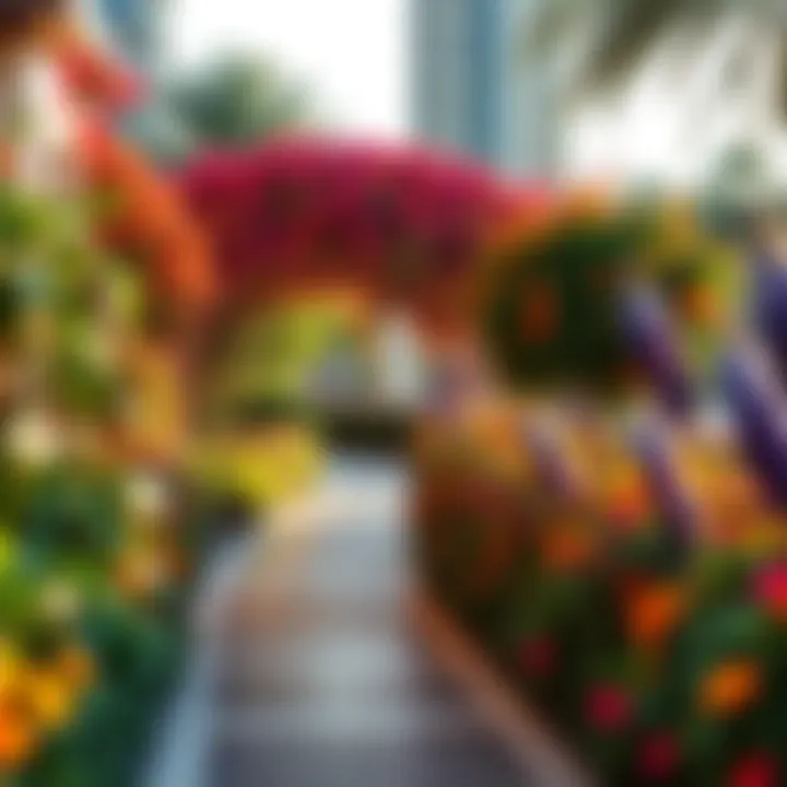 Tranquility Amidst Urban Life A serene pathway within the Marina Garden adorned with vibrant flora, inviting tranquility amidst urban life.