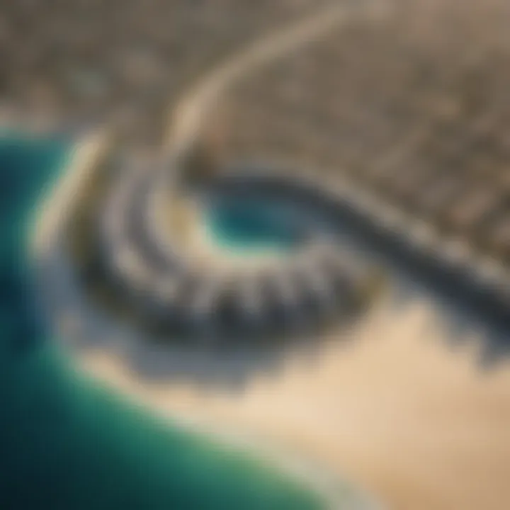 Aerial view of Palm Jumeirah highlighting its unique crescent shape