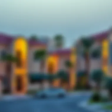 Vibrant Dubai Neighborhood Scenic view of a vibrant Dubai neighborhood featuring townhouses
