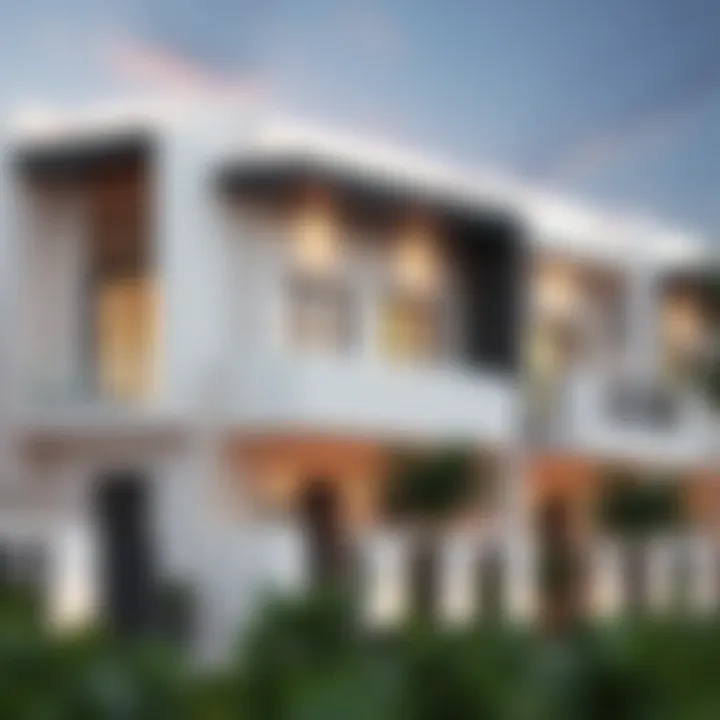 Luxurious townhouse exterior showcasing modern architecture