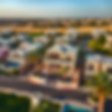 Aerial View of Umm Suqeim Villas Aerial view of Umm Suqeim neighborhood showcasing villas