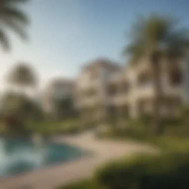 Lush Greenery Surrounding Luxurious Villas Lush green landscape surrounding luxurious villas in Jumeirah Golf Estates