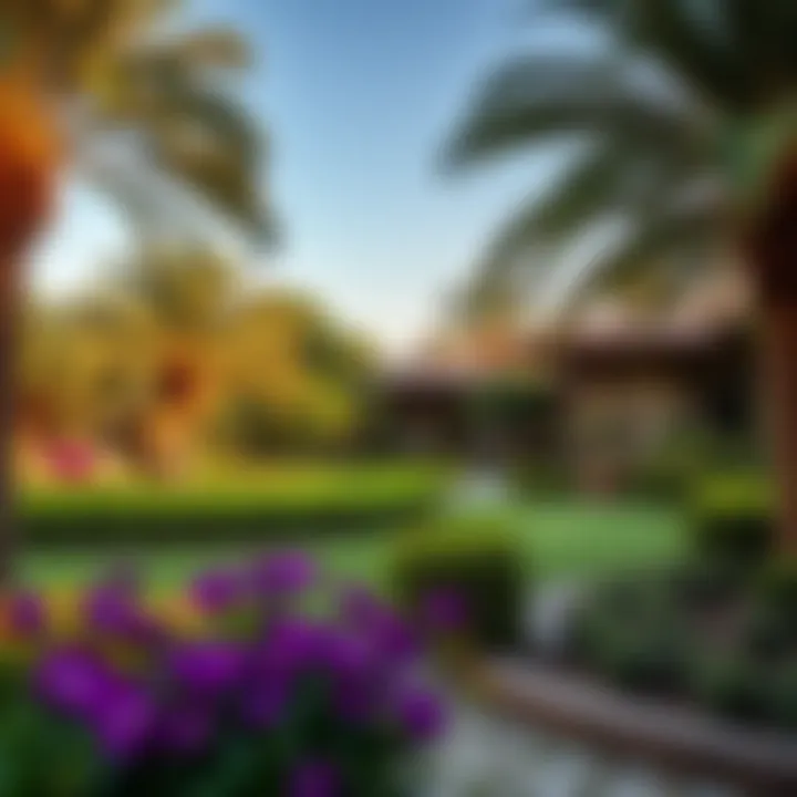 Lush landscaped garden surrounding a villa in Jumeirah Islands