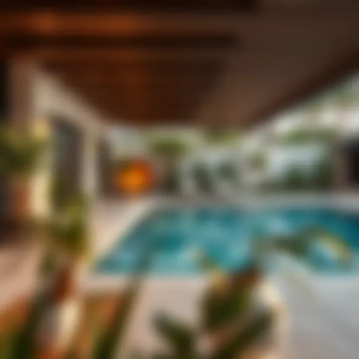 Serene outdoor space with landscaped gardens and private pool