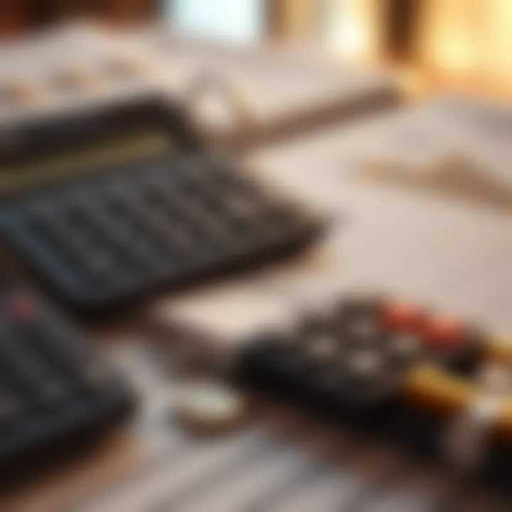 Calculator and financial documents for real estate investment planning