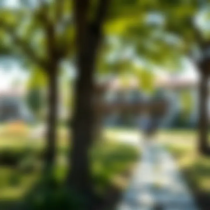 Lush community park surrounding Harrington House