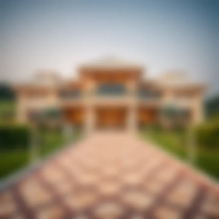 Elegant clubhouse at Jumeirah Golf Estate featuring modern architecture