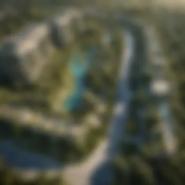 Expansive Green Spaces in MBR District One Aerial view showcasing the green spaces and amenities in MBR District One