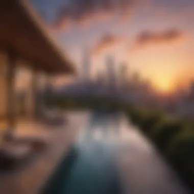Breathtaking Sunset Over MBR District One A stunning view of MBR District One's skyline at sunset