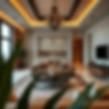 Elegant Living Space Design in NAS Villas Nakheel Interior design of a living space in NAS Villas Nakheel featuring elegant decor