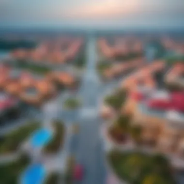 Dubai Neighborhood with Parks and Amenities Aerial view of a vibrant neighborhood in Dubai with parks and amenities