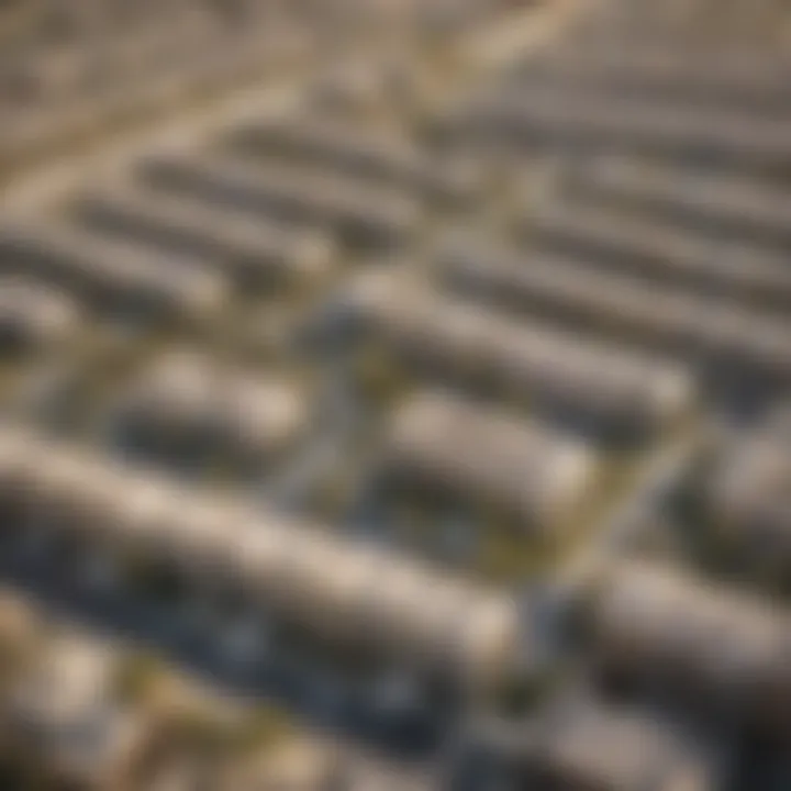 Aerial view of a neighborhood with townhouses in Dubai