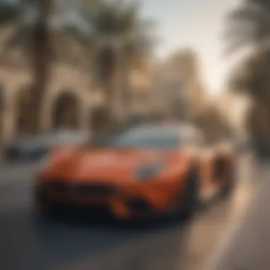 Vibrant streets of a high-end Dubai neighborhood filled with luxury cars